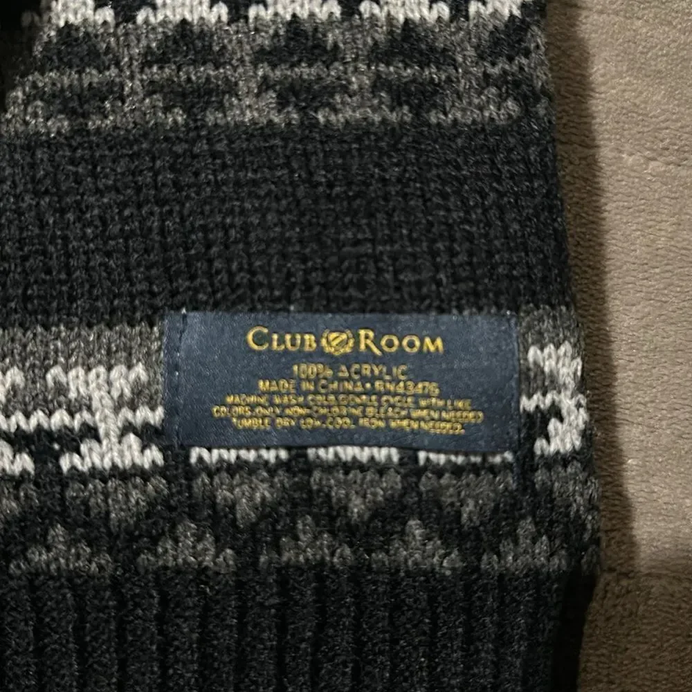 Club Room Men’s Black Silver Gray Fine Knit Scarf